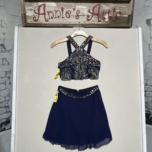 A. Byer 2 Piece Dress Homecoming Prom Navy Blue Sequin Party Cocktail Juniors 7